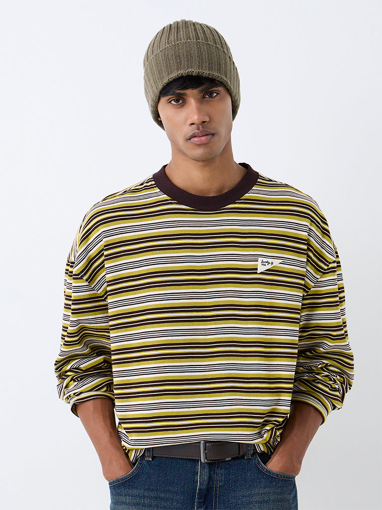 Nuon Lime Striped Oversized Cotton T-Shirt