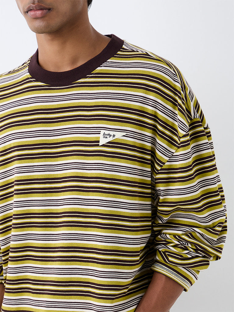 Nuon Lime Striped Oversized Cotton T-Shirt