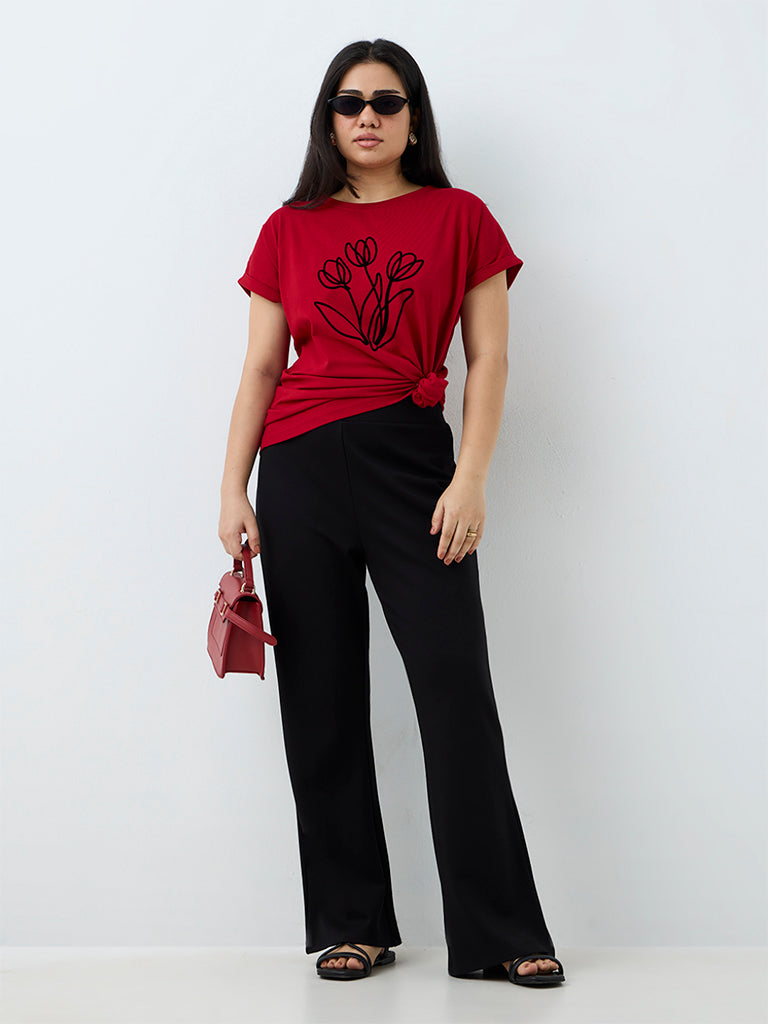 Gia Red Floral Design T-Shirt
