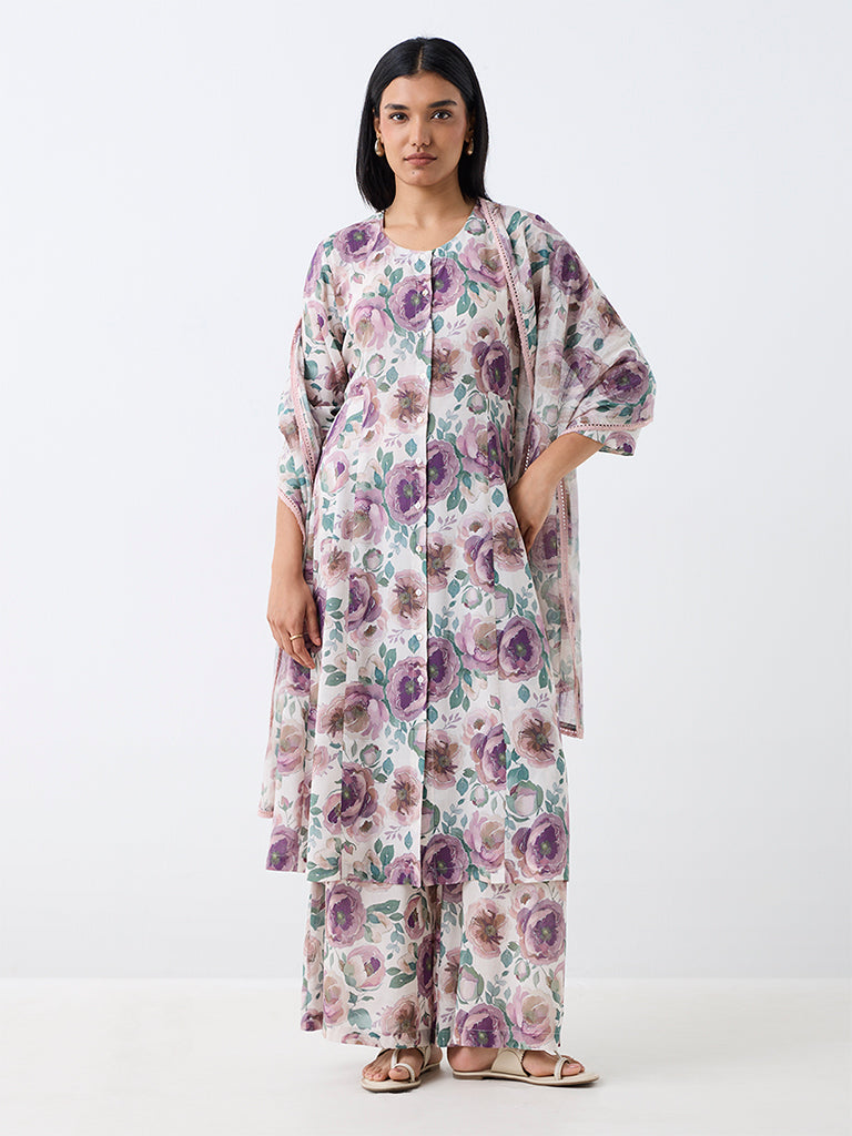 Zuba Multicolour Floral Printed A-Line Kurta