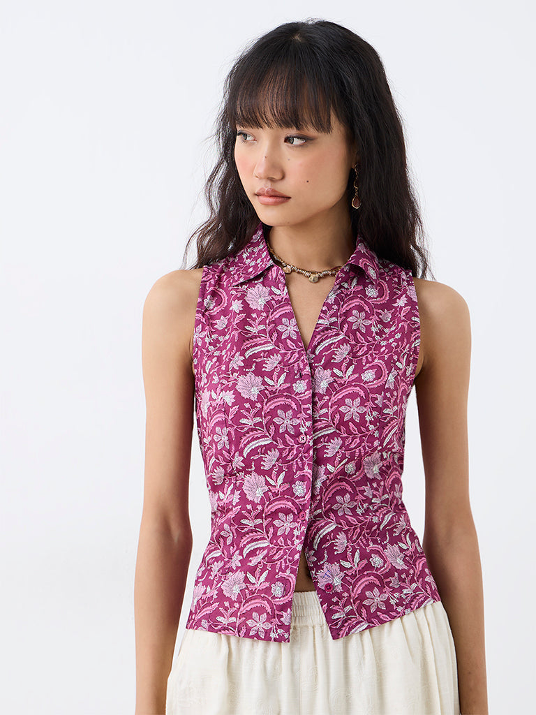 Bombay Paisley Magenta Floral Printed Cotton Blouse