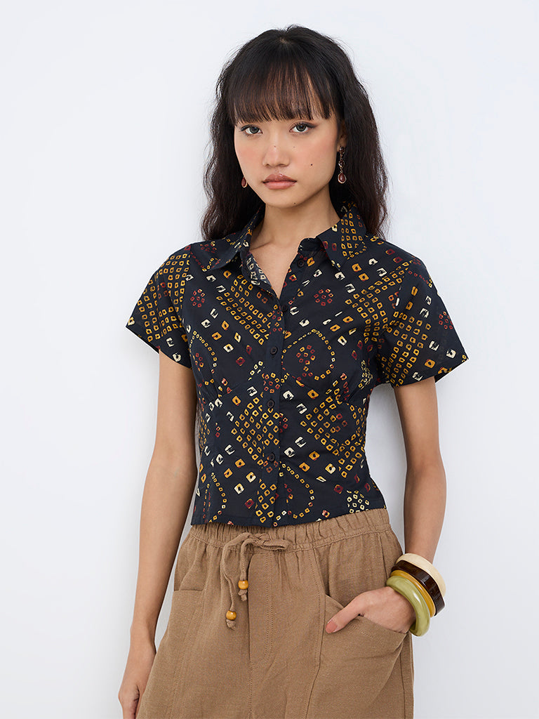 Bombay Paisley Black Bandhani Printed Blouse