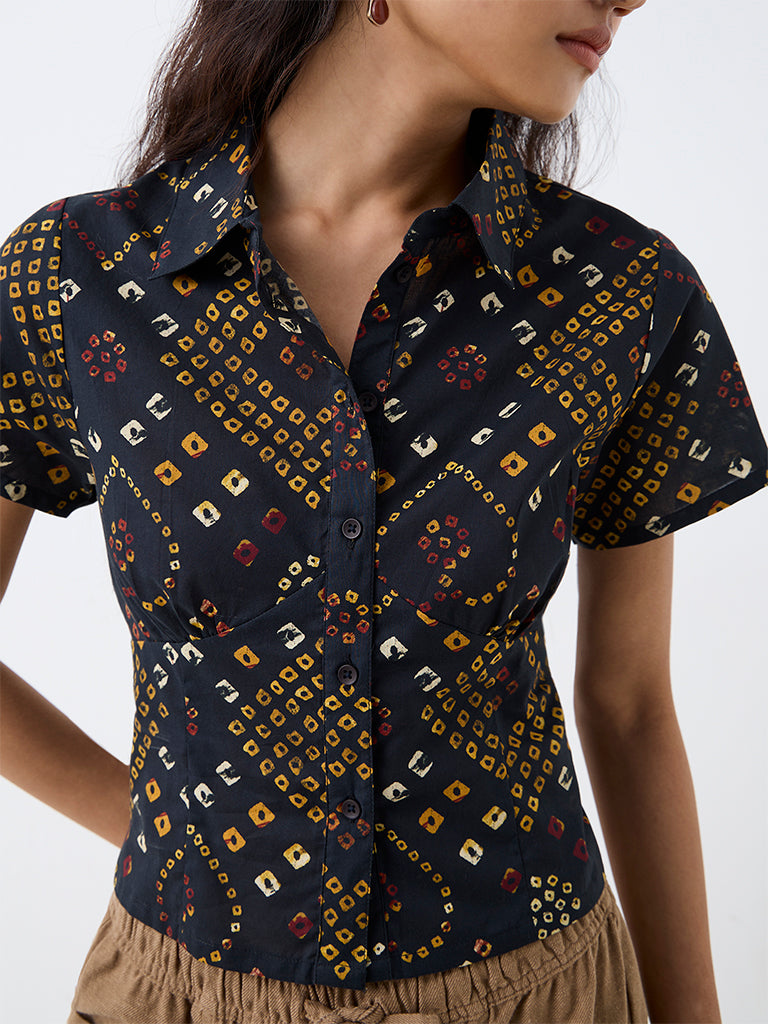 Bombay Paisley Black Bandhani Printed Blouse